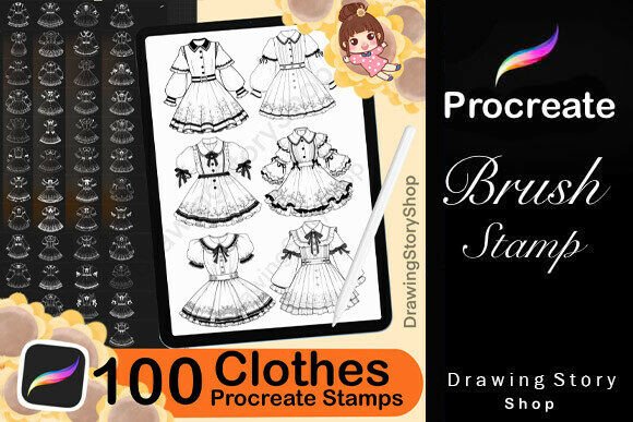 100 Procreate Dresses Stamps Brushes: A Practical Tool for Digital Fashion Designers