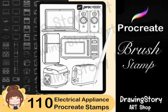 110 Electrical Appliance Stamp Brushes for Procreate
