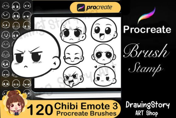 120 Procreate Chibi Emote Brushes Set3: Enhance Your Digital Art with Expressive Chibi Faces