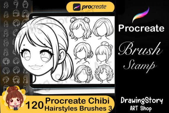 120 Procreate Chibi Hairstyle Brushes