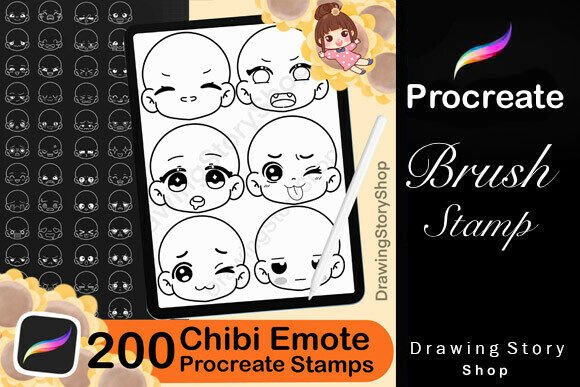 200 Procreate Chibi Emote Brushes Set 2: Enhancing Digital Art with Expressive Stamps