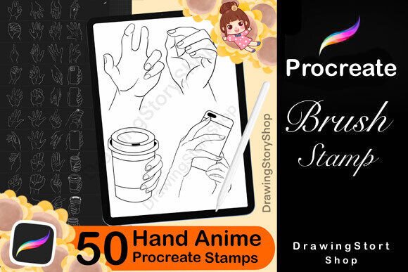 50 Procreate Hand Stamps Brushes