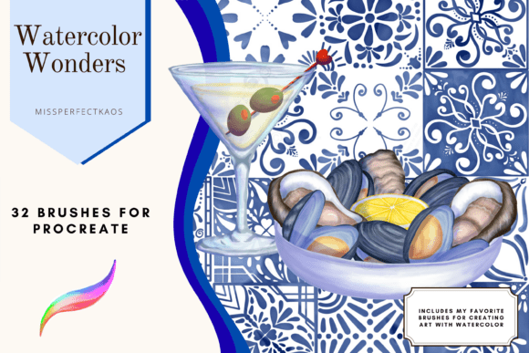 Watercolor Wonders: Elevating Digital Artistry with 32 Curated Procreate Brushes